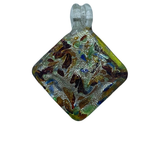 vintage art glass pendant Diamond Shape Silver & Amber Brown - Picture 3 of 7